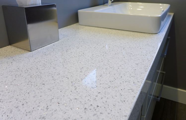 Crystal White quartz vanity tops